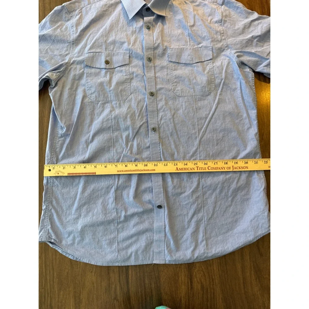 Banana Republic Mens Large Short Sleeve Button Down Shirt Blue Micro Check L‎
